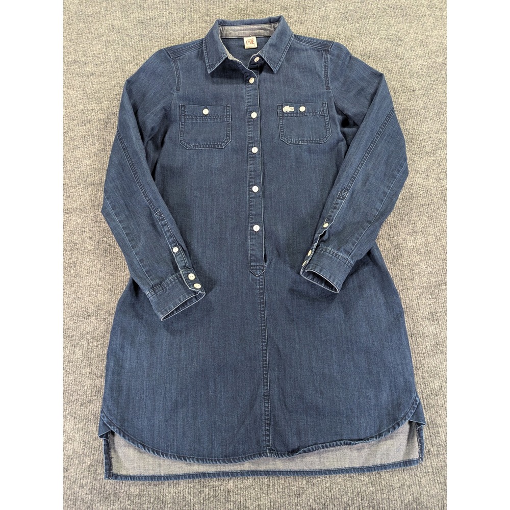 Lacoste LIVE Womens Dark Wash Denim Button Down Shirt Dress EF975E-33 Small